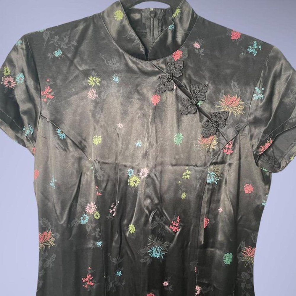 vintage 90's chinese mandarin floral dress
